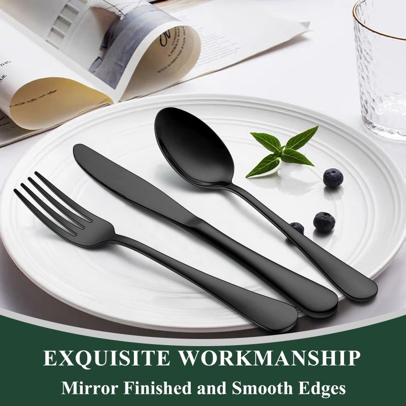 Wildone 20-Piece Black Silverware Set, Stainless Steel Flatware Cutlery Set Service for 4, Tableware Eating Utensils Include Knives/Forks/Spoons, Mirror Polished, Dishwasher Safe - Image 3